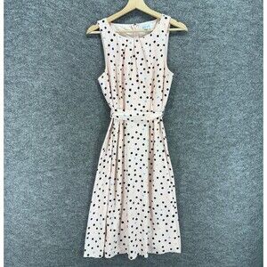 Elle Dress Women 10 Pink Polka Dot Sheath Midi Zipper Belted Sleeveless Lined